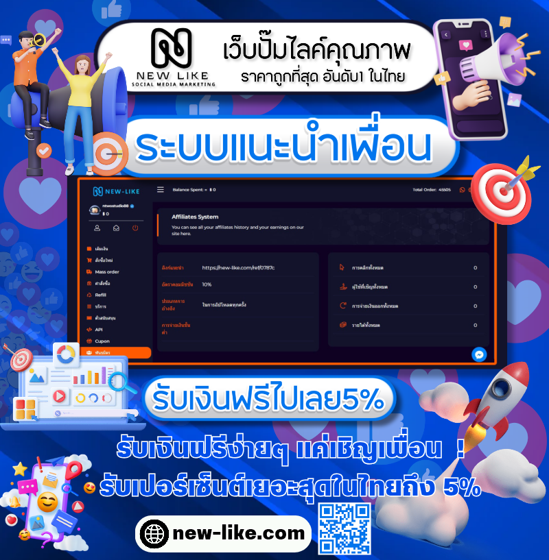 หาเงินออนไลน์ง่าย ๆ แค่ชวนเพื่อนมาใช้ Newlike รับค่าคอมฯ สูงสุด 5%